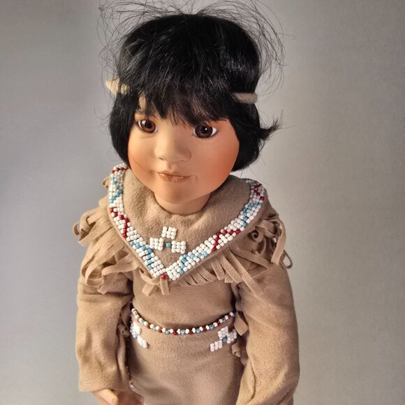 Linda Mason Doll Native American Indian 1993 Vintage Porcelain Quick Fox Boy - Picture 2 of 15
